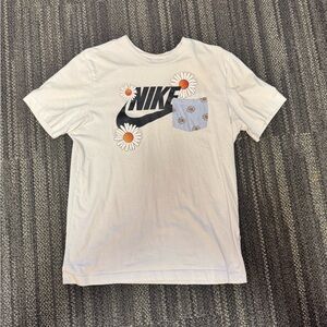 Nike White Tee with Black Logo & Daisy Pocket